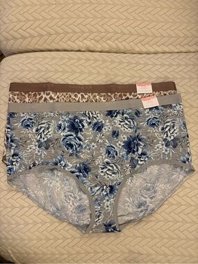 Cacique Women’s Blue Floral and Brown Leopard Full Panty Briefs - 2 Pack *New*